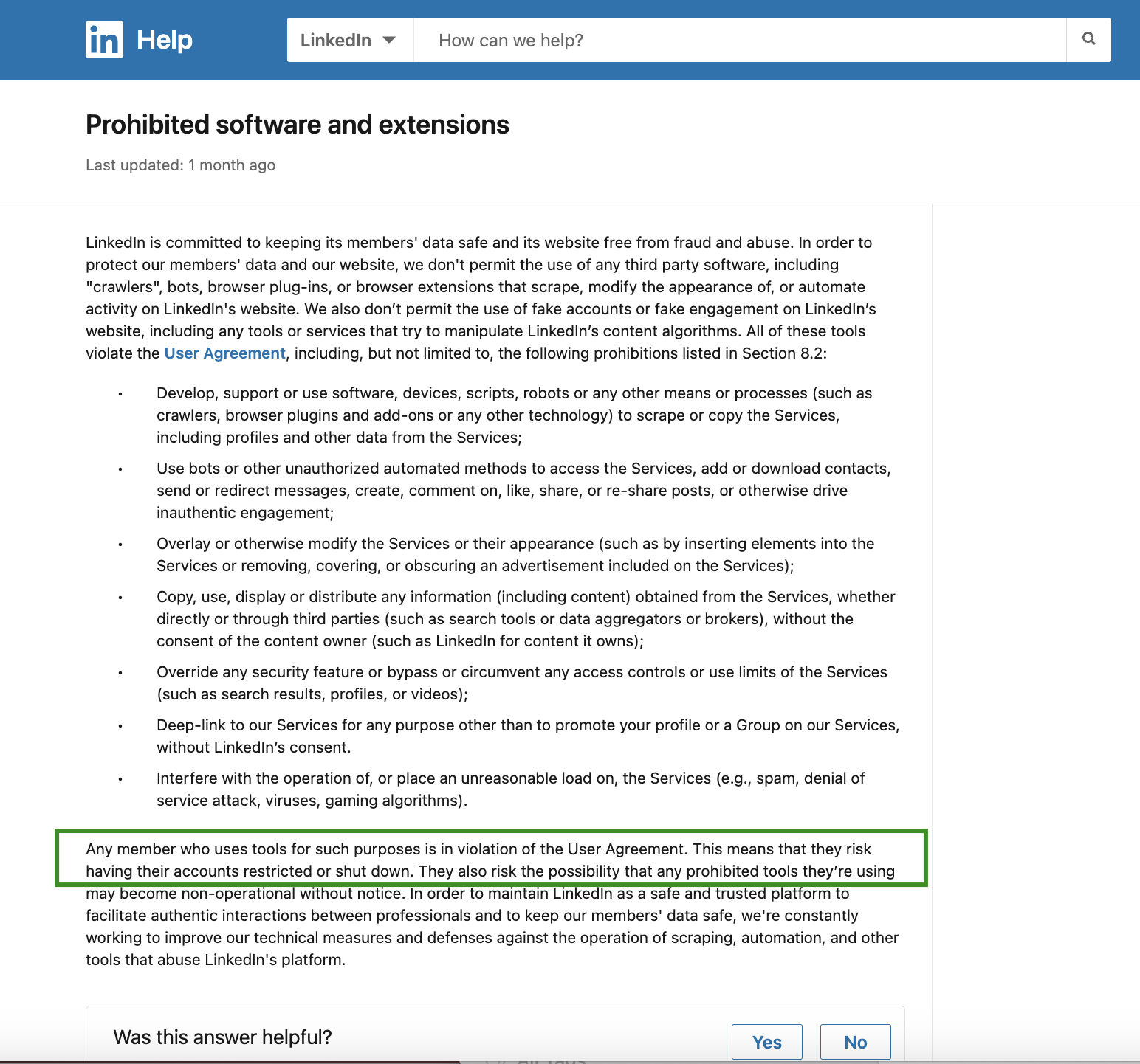 LinkedIn terms limitations