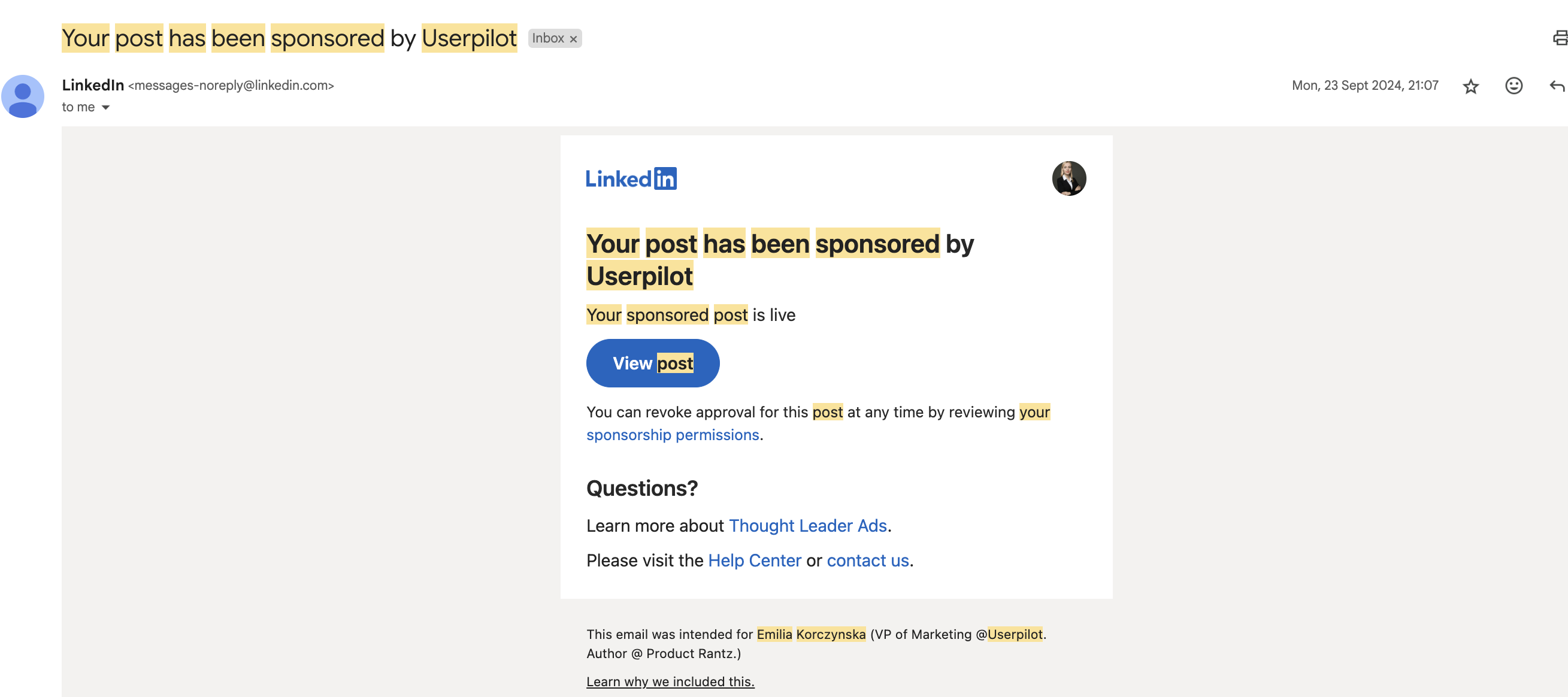 Post has been sponsored