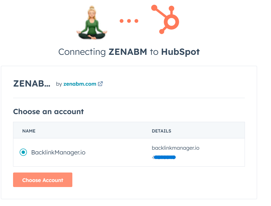 Choose the HubSpot account to be integrated with LinkedIn ads using ZenABM
