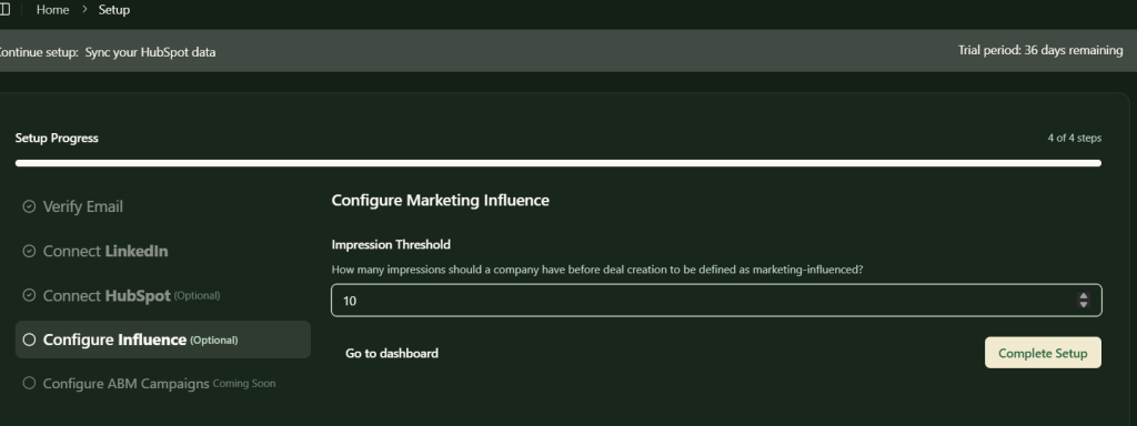 Choose the threshold impressions required to consider a deal creation to be influenced by LinkedIn ad campaigns