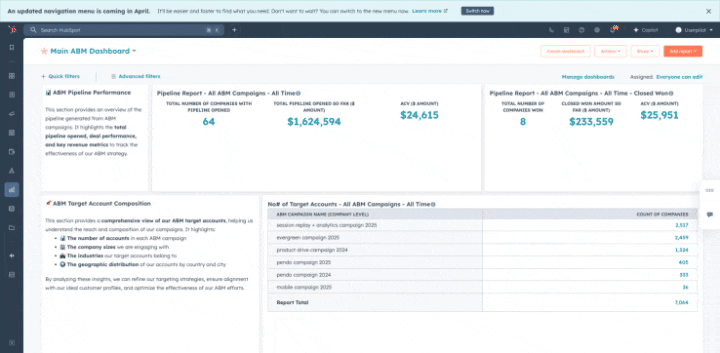 HubSpot ABM dashboards that you'll have to build on your own