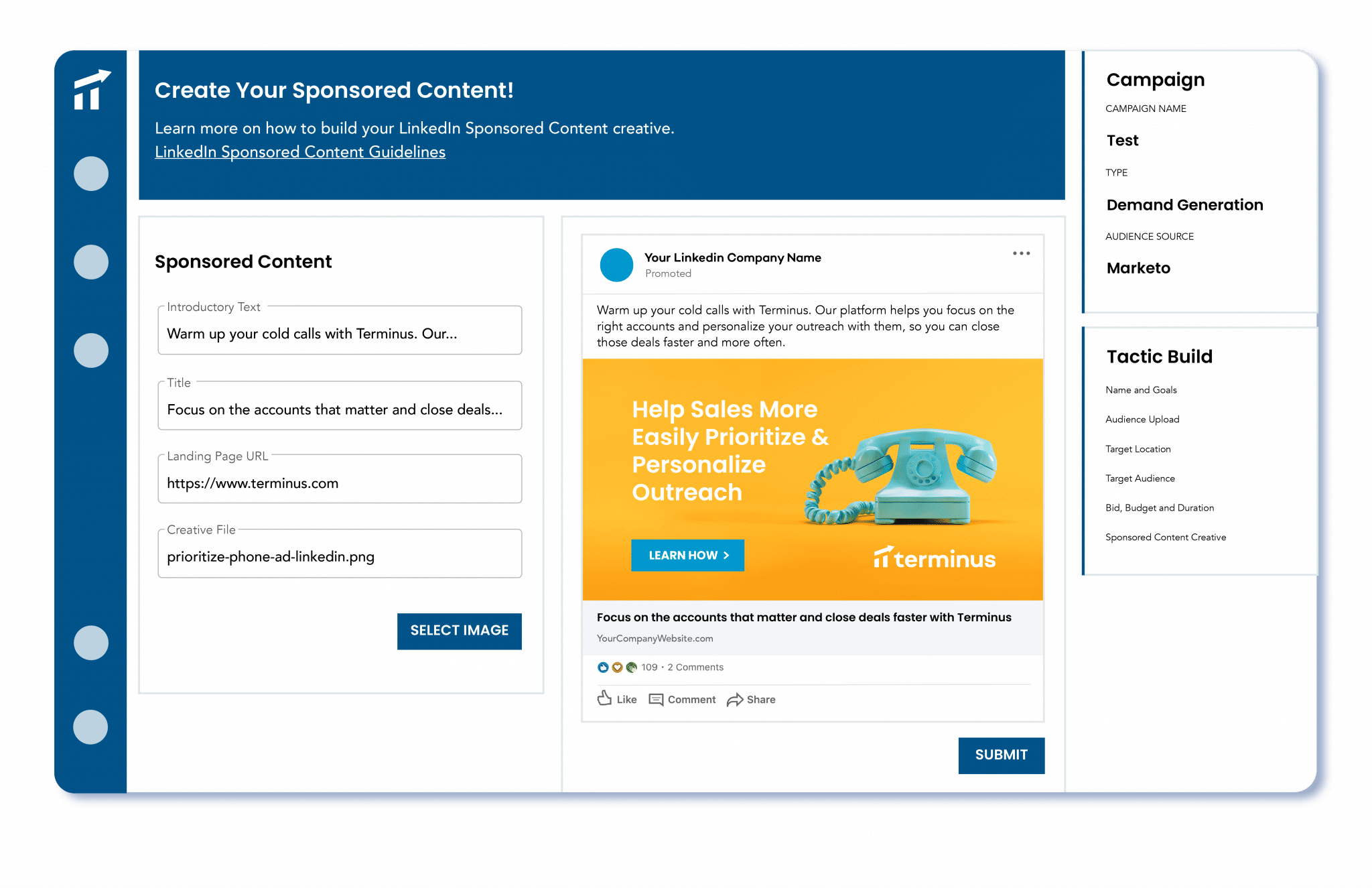 Creating LinkedIn ad creatives from inside Terminus