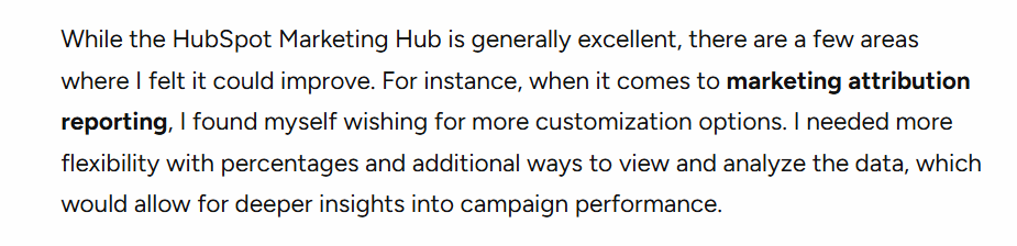 Comment noting HubSpot lacks customizable attribution weights