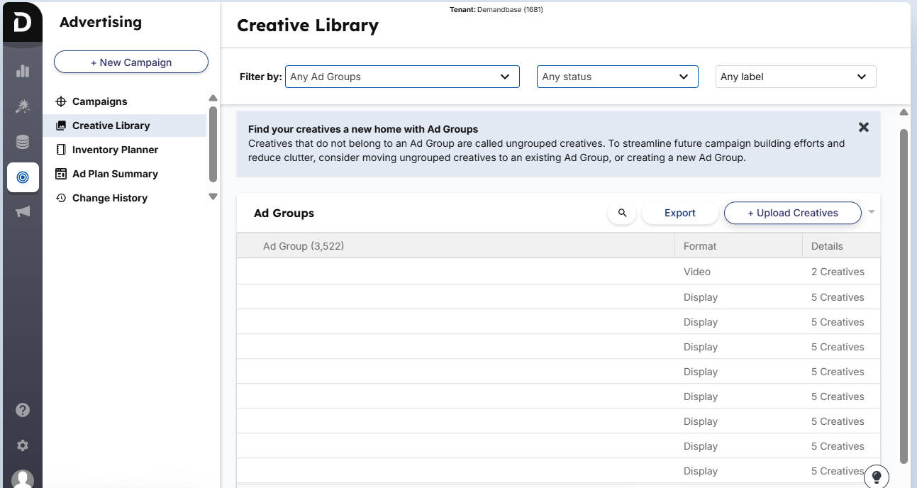 Ad creative library in Demandbase for ad asset management