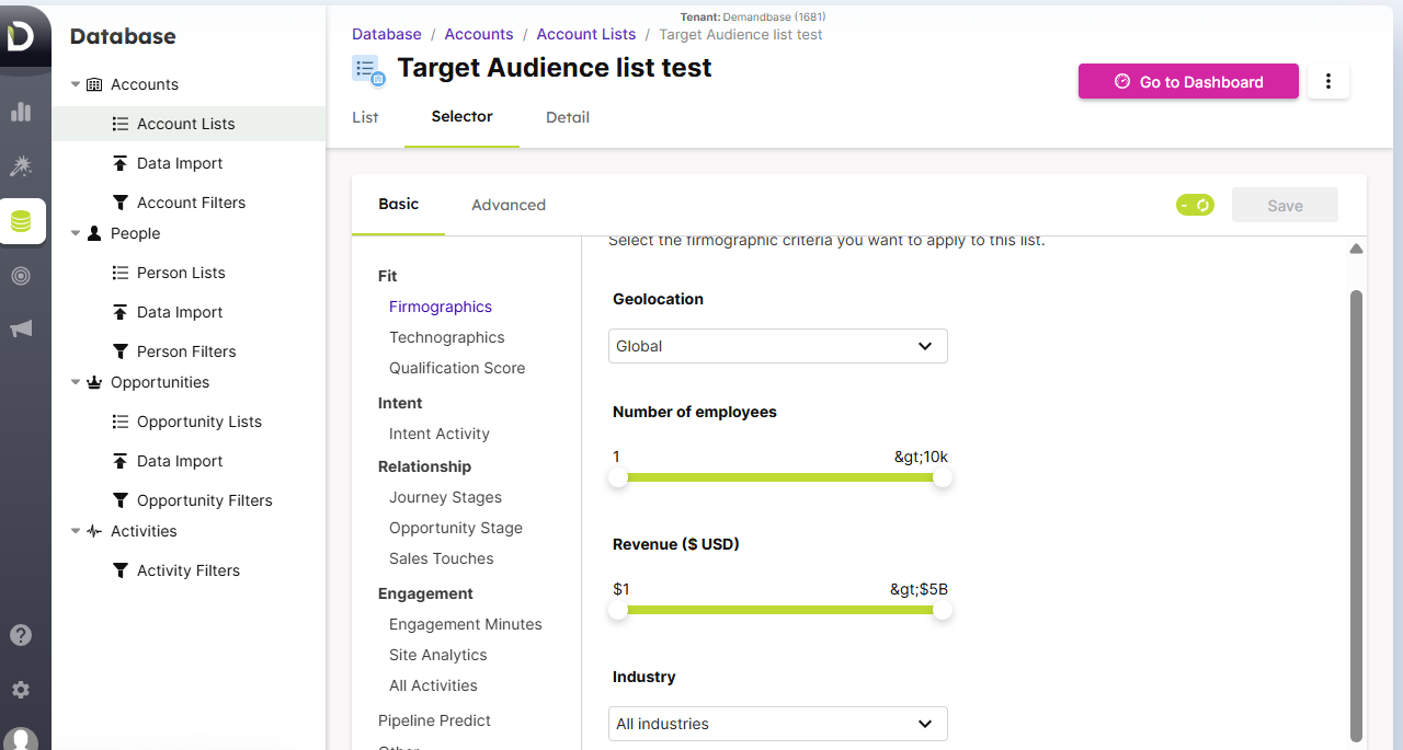 Target Account List Building in Demandbase