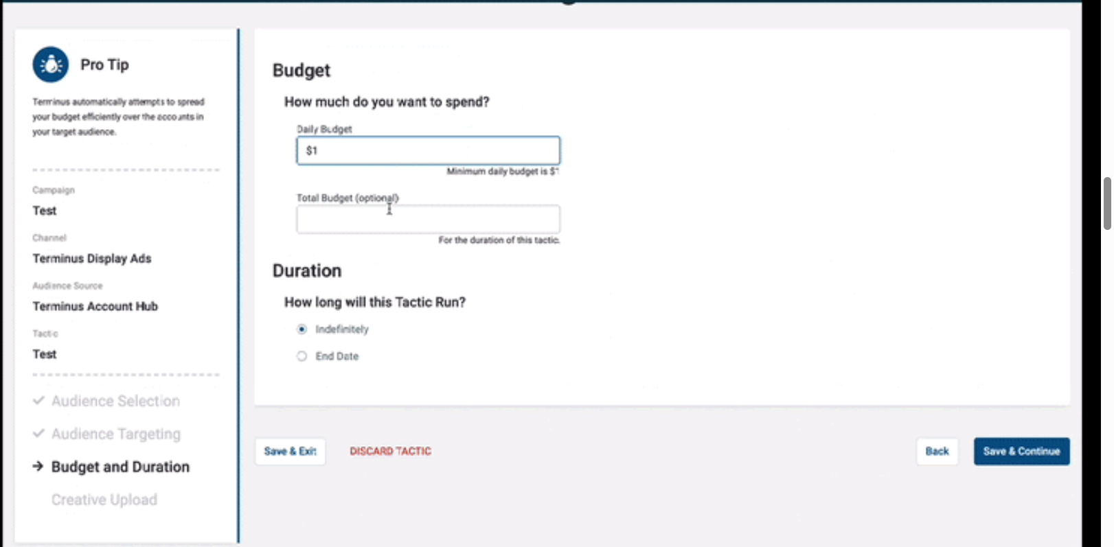 Ad campaign budgeting in Terminus