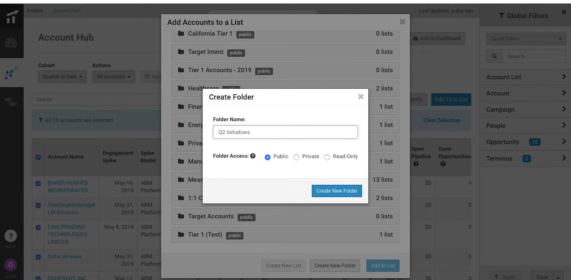 Target account list building via audience segmentation based on multiple filters in Terminus