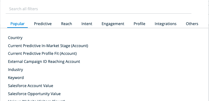 Segment builder options in 6Sense for precise audiences