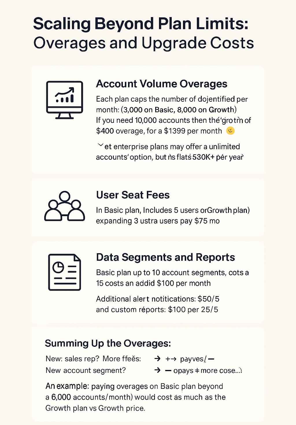 Infographic showing an analysis of overage and add-on costs while using Factors.ai