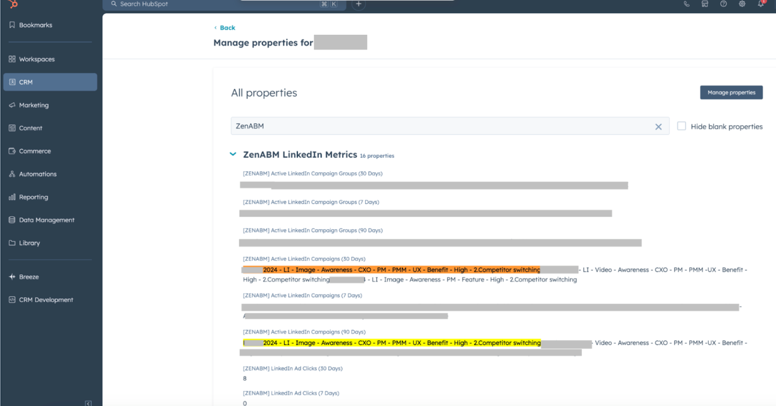 Zenabm pushes impressions and engagement data as a single company property.