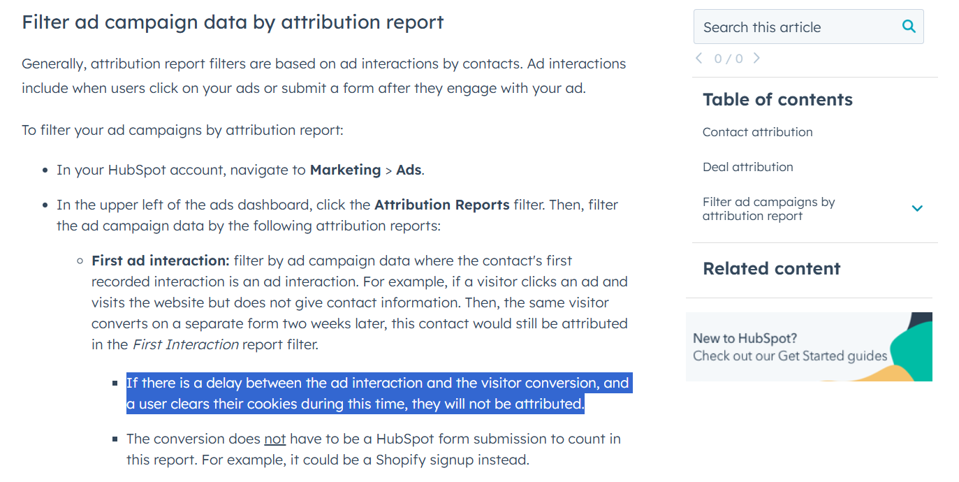 HubSpot LinkedIn ad attribution is dependent on cookies if the clock and th form fill weren't in the same web session