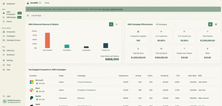 ZenABM ABM Dashboard GIF