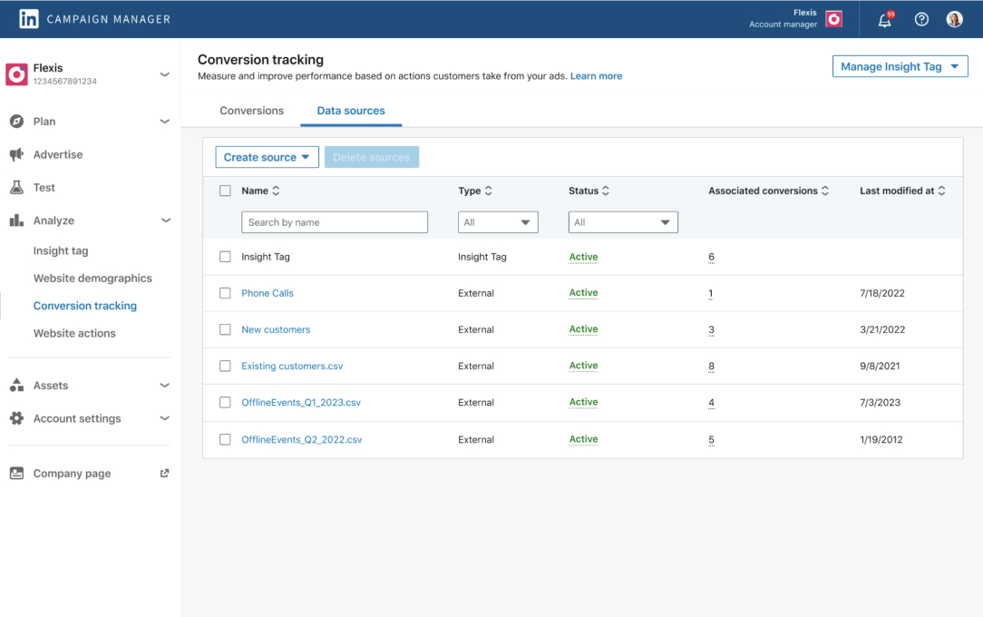 image showing how to check whether your insight tag is active in LinkedIn campaign manager