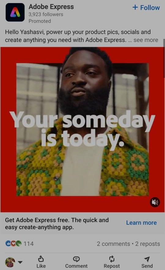 Adobe has been targeting me with hyper-personalized ads on Linkedin with my name in the pitch which is something new for me on LinkedIn