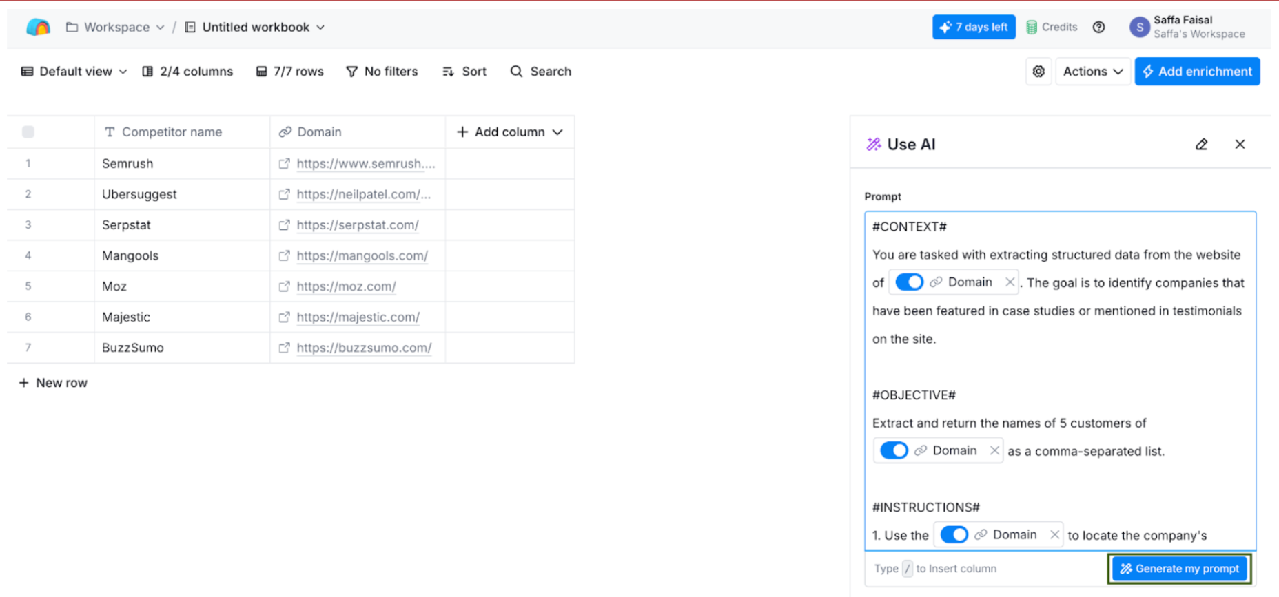 prompting Claygent to find customers of competitors