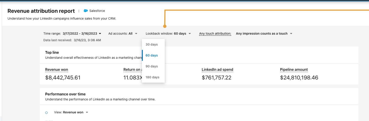 Select the looback window for attribution