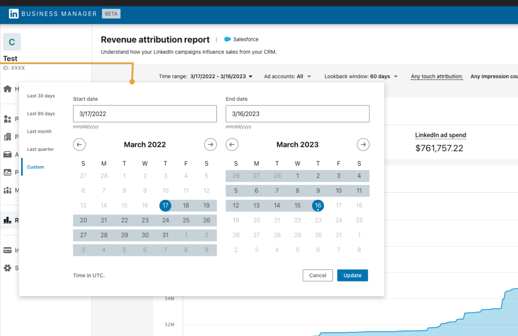 select the time period for which you want to see the conversion attributed to LinkedIn