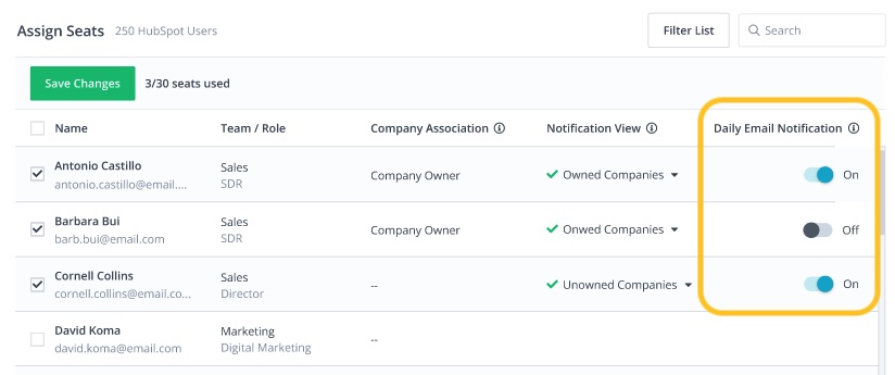 Turn on daily email notifications for account engagement spikes in RollWorks