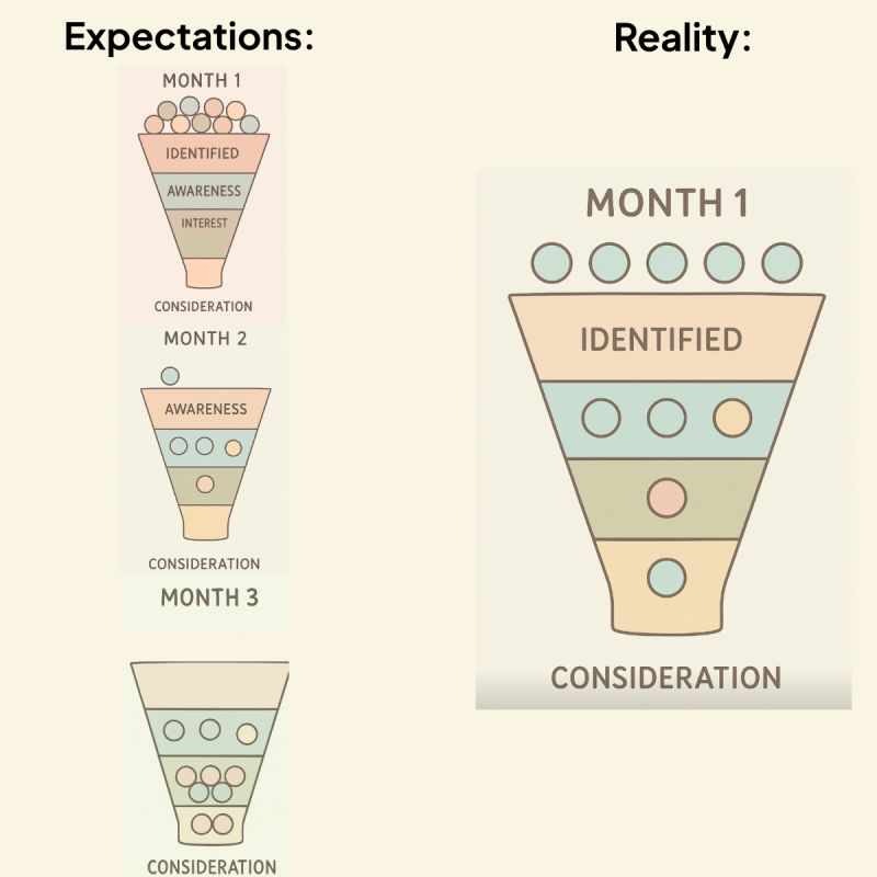 Month 1 ABM stages of target accounts expectation versus reality