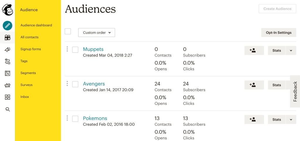 Audience dashboard in Mailchimp