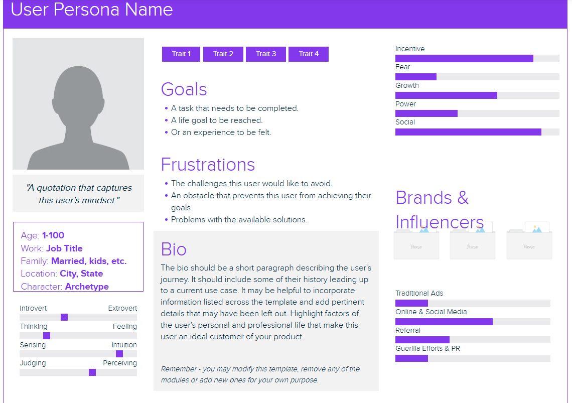 User persona template in Xtensio for ABM teams