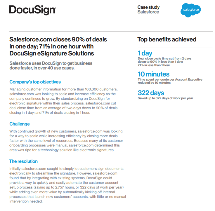 Docusign's case study of how they helped Salesforce
