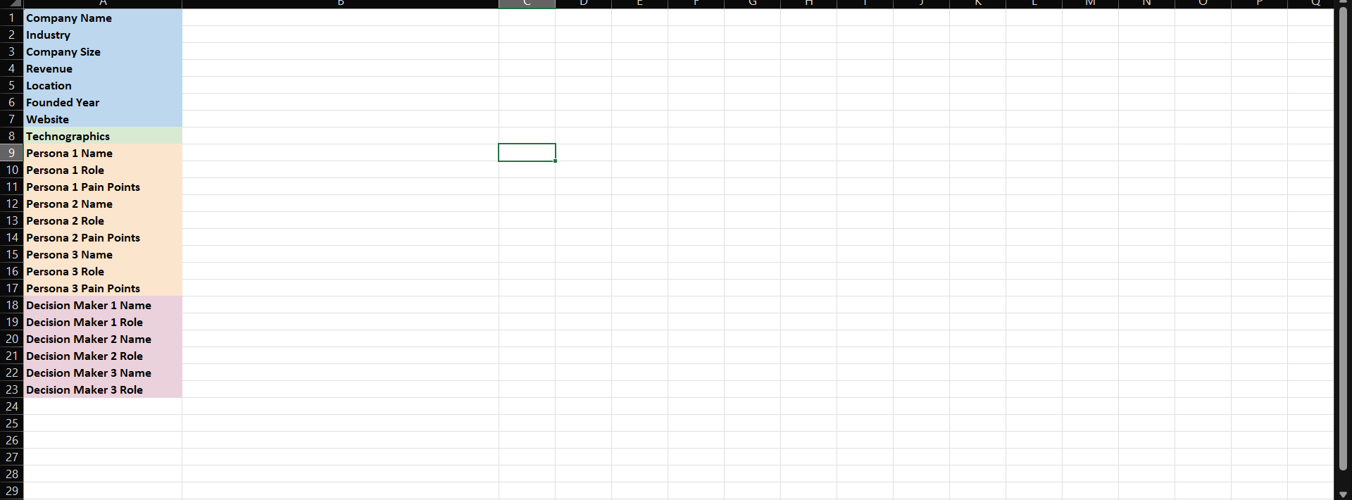 account dossier excel template for ABM stratgey