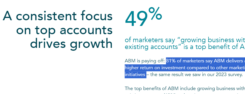 Demandbase's study reports that ABM wins in the ABM vs Traditional Marketing's race of higher returns
