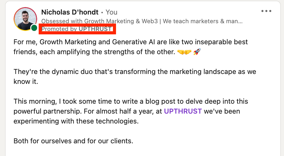 Thought leader linked post ads by internal industry experts to target personas at target accounts as part of an enterprise ABM strategy