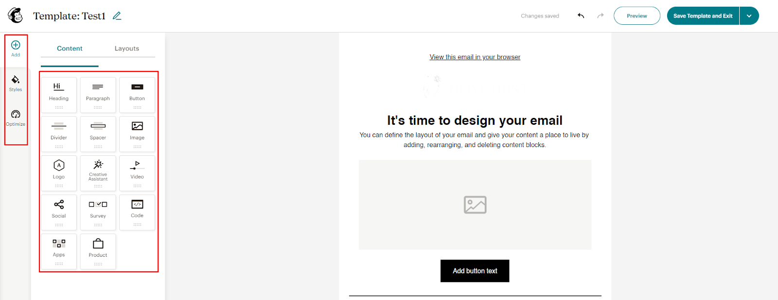 Email campaign builder in Mailchimp