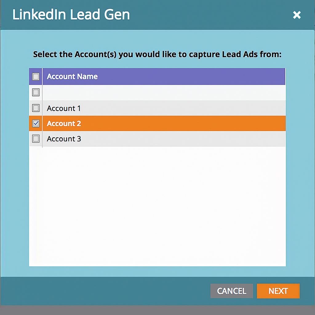 Select the LinkedIn ad account from which you want to push leads into Marketo