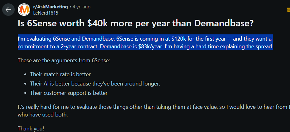 Redditor claims he was quoted $83,000 per year plan by Demandbase One