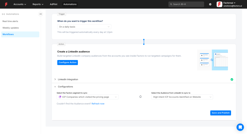 Audience optimization inside Factors.ai using LinkedIn CAPI signals