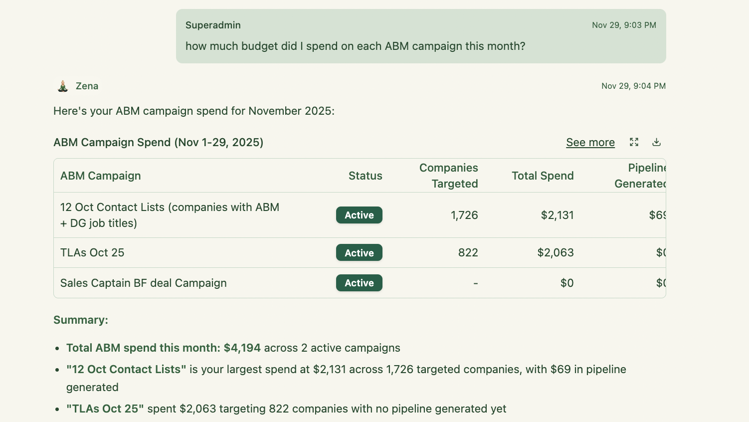 ABM campaign ads spend ZenABM Zena AI