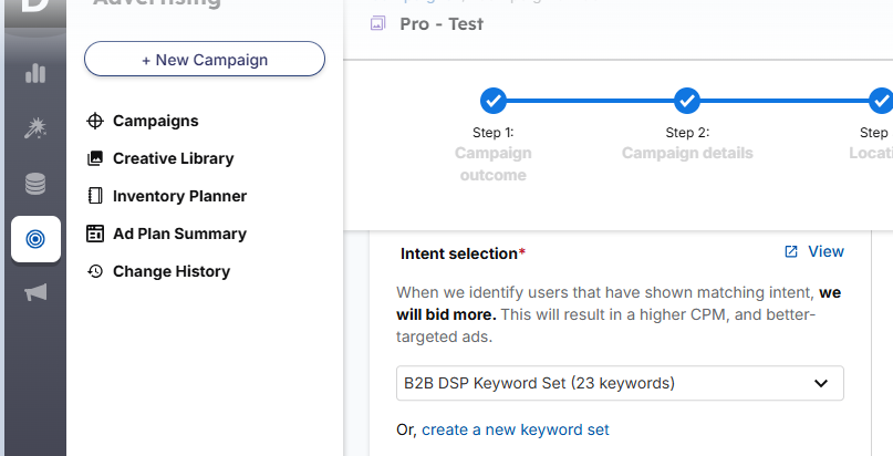 Intent keyword selection in Demandbase for ad prioritisation