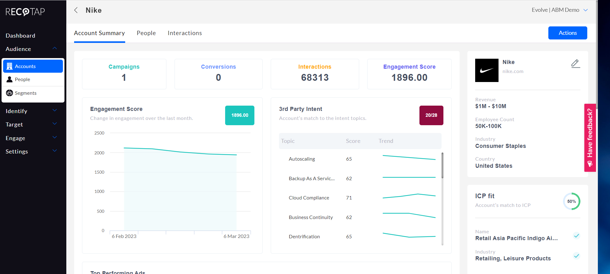 Account summary in Recotap