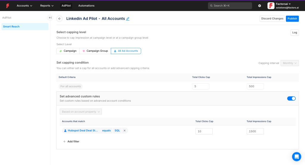 Impression cap settings in Factors.ai to avoid overserving ads to the same accounts
